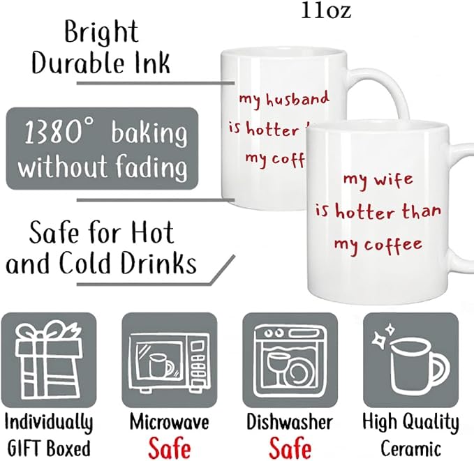 Funny Husband & Wife Coffee Mugs Set 11oz, Couple Gifts for Husband & Wife | Novelty Wedding Anniversary Mug Gift for Couple Him Her, Mr & Mrs Gifts