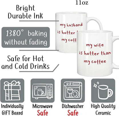 Funny Husband & Wife Coffee Mugs Set 11oz, Couple Gifts for Husband & Wife | Novelty Wedding Anniversary Mug Gift for Couple Him Her, Mr & Mrs Gifts