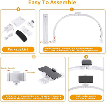 Half Moon Light for Nail Desk,29In Half Moon Lamp with Phone Holder,3000-6000K Half Moon Lamp Perfect LED Machine Light,Nail LIght,Lash Light for Table