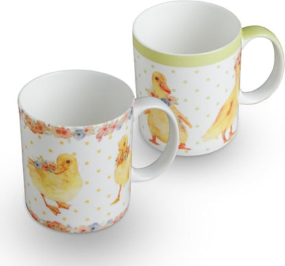 Maison d' Hermine Coffee Mug with Handles Tea Cups (15 Ounce, Pack of 2) | Fine Bone China Coffee Mugs for Hot Beverages Cappuccino Latte Home Restaurant Hotel Spring Summer -Ducklings In Spring
