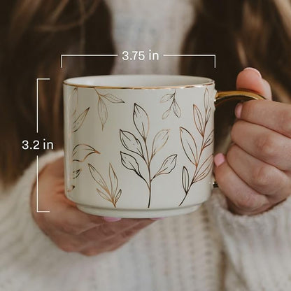Sweet Water Decor Mug for Mom, 14oz Fine Bone China Cup with Gold Handle & Rim for Tea & Coffee Drinks, Gift Idea for Mother's Day, Mom's Birthday & Christmas, Cute Vintage Floral Design