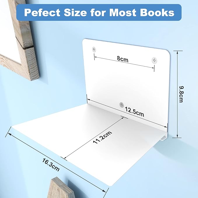 Fentec Invisible Floating Bookshelf, Wall Mounted Floating Bookshelves Heavy-Duty Book Organizers Hidden Book Shelf Metal Shelves Holder for Books Storage Bedroom Living Room Home Office, 4-Pack White