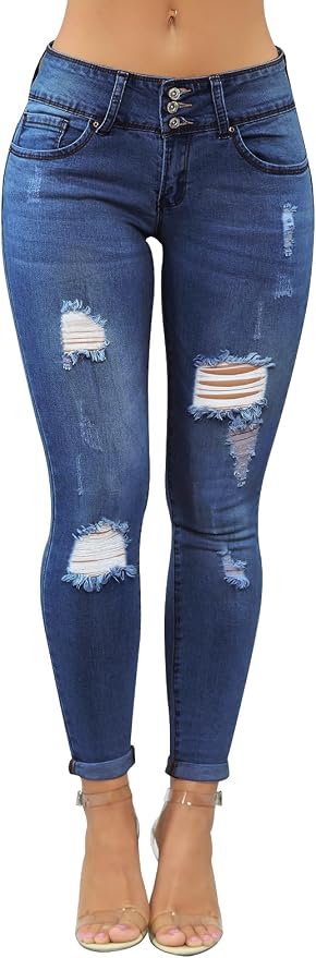 KUNMI Women's Skinny Ripped Trendy Jeans Distressed Stretchy Denim Pants