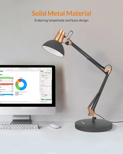 LEPOWER Metal Adjustable Desk Lamp with Clamp, Swing Arm for Home Office | Gooseneck, Architect Style, Eye-Caring Table Lamp, On/Off Switch, E26 Base, Reading for Dorm, Bedroom, Study, Back to School