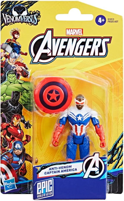Marvel Avengers VenomVersus Epic World of Action Anti-Venom Captain America Figure & Shield Accessory, 4-Inch (10 cm) Super Hero Toys for Kids Ages 4+
