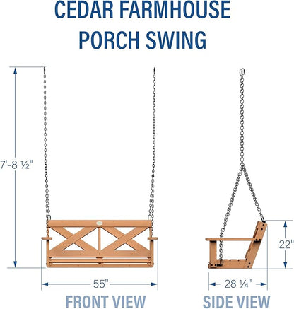 Backyard Discovery 55" Cedar Wood Farmhouse Outdoor Porch Swing Bench with Two-Person Seating, Durable Hanging Chains, Water-Resistant, Heavy-Duty 600 Lbs Weight Capacity for Patio, Deck, Garden