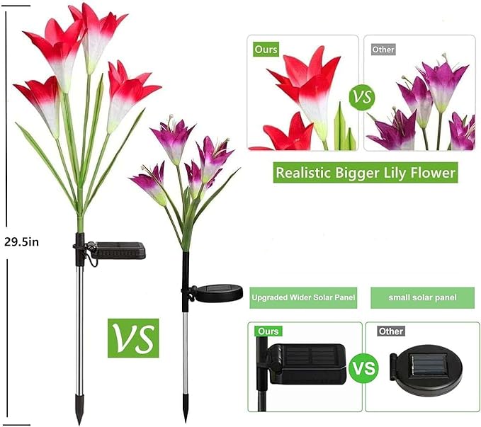 Solar Lights Outdoor Waterproof, 4 Pack Garden Decor Lights, 16 Multi-Color Changing Lily Solar Flowers for Yard Patio Pathway Decor, Gifts for Women Mom (4 Pack)