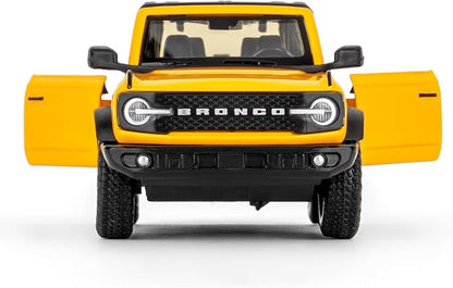 1:36 Scale Ford Bronco Badlands 2dr Toy Car, Diecast Pull Back Vehicles Model Car, Doors Open, Collection Kids Toy for Aged 3 and up, Gift Yellow