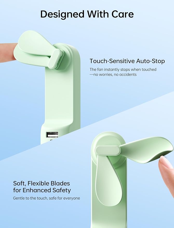 JISULIFE 3 IN 1 Handheld Mini Fan - Portable Fan & Power Bank & Flashlight, 19H Max Cooling, USB Rechargeable, Pocket-Sized for Travel, Cruise, Concerts, Makeup, 2026 Summer Gifts for Women(Green)
