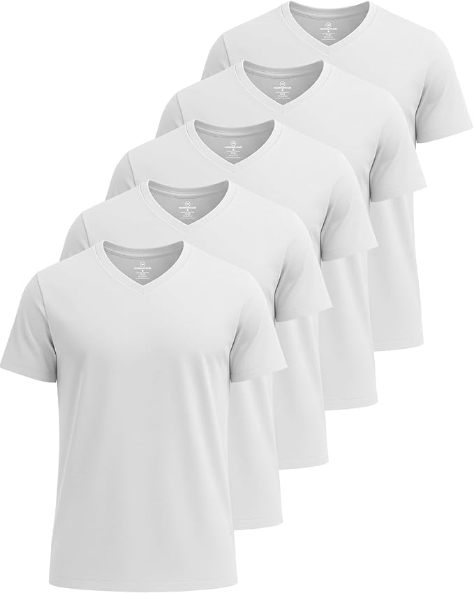 5 Pack Men's Dry Fit V Neck Gym Workout T Shirts Athletic Moisture Wicking | Cooling, Quick Dry, Breathable, Short Sleeve, Exercise, Cycling, Sports, Outdoor, Fitness, Golf, Crossfit, Hiking, Tennis