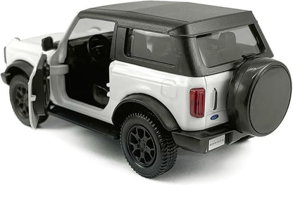 2-Door Bronco Badlands Model Car 1/36 Scale Diecast Toy Cars Metal Alloy Children’s Vehicles, Pull Back Doors Open, Black Rim, Mens Collection, Kids Toys for Boys Gifts, Cake Topper Home Décor, White