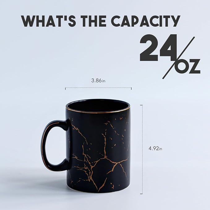 harebe 24 OZ Ceramic Extra Large Black Coffee Mug with Handle,Oversized Hot Tall Latte Mugs,Dishwasher Safe Big Capacity Giant Mug for Men Women