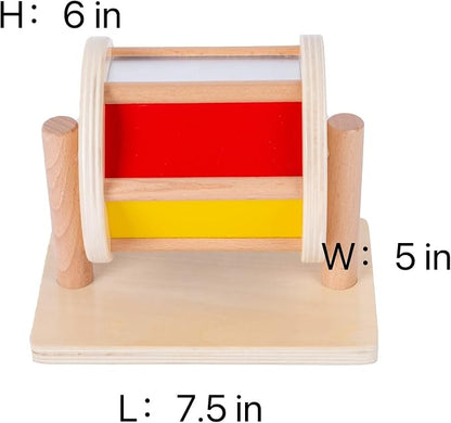 Montessori Baby Toys Play Kit Montessori Mirror Peekaboo Knob Puzzle, Medium Spinning Drum and Rainbow Fabric Ball Kit Toys for 6-12Months Toddlers