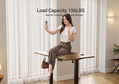 YDN 40 x 24 Inch Rustic Brown Electric Standing Desk | Adjustable Height, Sit Stand, Cable Management, Ergonomic, Home Office