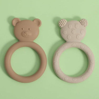 Silicone Baby Teether, Teething Toy Ring for Babies, Easy to Hold Design, BPA Free (Sand + Light Grey)