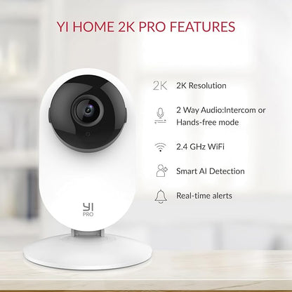 YI Pro 2K Home Security Camera, 2.4Ghz Wired Indoor Camera with Person, Vehicle, Animal Smart Detection, Phone App, Compatible with Alexa and Google Assistant 2Packs