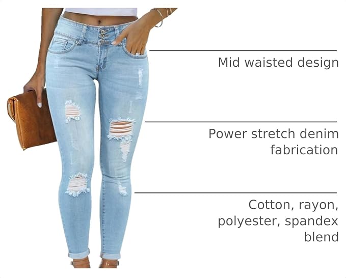 KUNMI Women's Skinny Ripped Trendy Jeans Distressed Stretchy Denim Pants