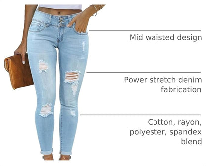 KUNMI Women's Skinny Ripped Trendy Jeans Distressed Stretchy Denim Pants