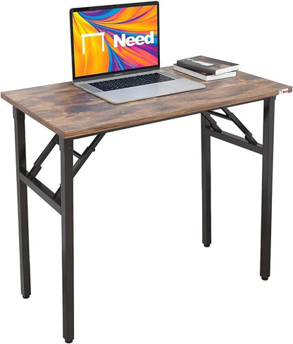 Need Small Computer Desk 31.5 Inch Folding Home Office Table Retro | Black Frame Writing Gaming Work Table/Sturdy Foldable Study Table for Small Space/Dormitory, No Assembly Required
