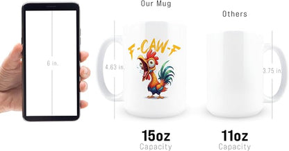 F-Caw-F Coffee Mug, Fun Coffee Mugs, Funny Cups, Fcawf, F Caw F, Funny Cups for Adults, 15 oz Ceramic Fcawf Chicken, Hidden Message, Adult Humor Gag Gift, White Elephant Gift