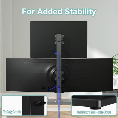 Suptek Dual Monitor Stand with Base Vertical Stack Screen Free-Standing Monitor Riser Fits Two Screen Max 36" & One Screen Max 43" with Swivel, Tilt, Height Adjustable,50,75 and 100mm Vesa Base Stand