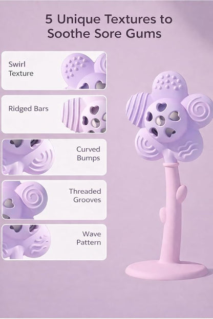Merry Flower Silicone Baby Rattle Teether – 5 Textured Petals for Sore Gum Relief | Easy-Grip Handle for Little Hands | 100% Food Grade | BPA & Phthalate-Free | Sensory Toy 3-36 Months
