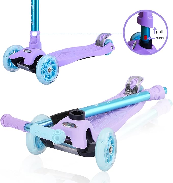 3 Wheel Scooter for Kids Ages 6-12,Kids Scooter with Light Up Wheels, Sturdy Deck Design, and 4 Height Adjustable Suitable for Kid Ages 3-12