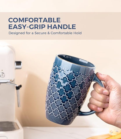 AmorArc Large Coffee Mugs Set of 4, 20oz Tall Coffee Mugs Set | with Texture Patterns for Cappuccino, Latte,Hot Cocoa, Dishwasher & Microwave Safe-Moonlight Blue