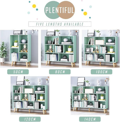 IOTXY Wooden Open Shelf Bookcase - 3-Tier Floor Standing Display Cabinet Rack with Legs, 10 Cubes Kids Bookshelf, Tiffany-Green