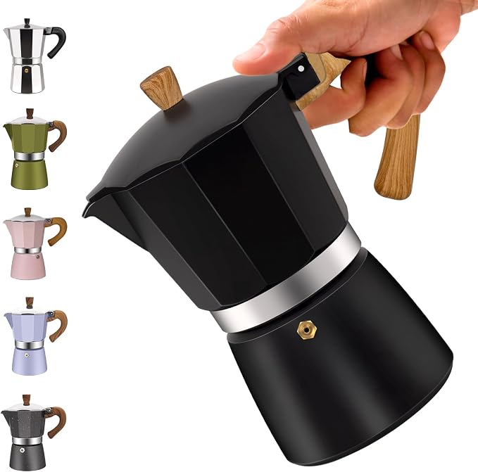 3 Cup Aluminum Moka Pot Classic Stovetop Espresso Coffee Maker 150ml 5oz Coffeemaker Percolator Mocha Pot Greca Coffee Maker Cafe Makers for Italian and Cuban Café Brewing Black