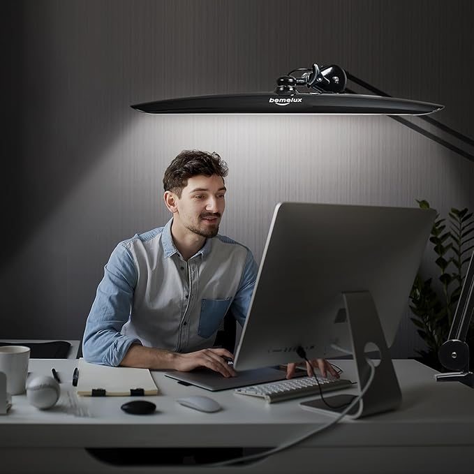 LED Desk Lamp with Clamp, Dimming Task Lamp for Reading Desktop Office Workbench Table Architect Sewing Study Home Craft, Bright 117PCS LEDs, 2200 Lumens 20 Inch Metal Swivel Arm Work Lamp