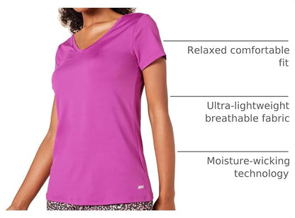 Amazon Essentials Women's Active Quick Dry Tech Stretch Short-Sleeve V-Neck T-Shirt (Available in Plus Size), Pack of 2