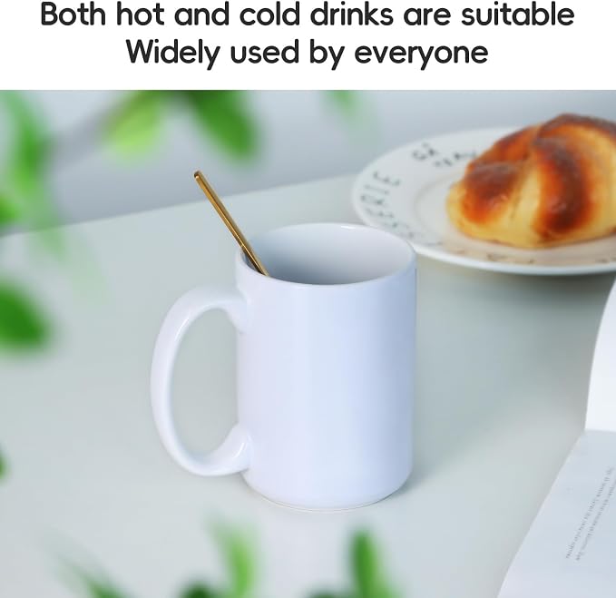 16 OZ Coffee Mug, Classic Blank Ceramic Cup with Large Handle for Tea Latte Cappuccino, White