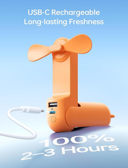 JISULIFE 3 IN 1 Handheld Mini Fan - Portable Fan & Power Bank & Flashlight, 19H Max Cooling, USB Rechargeable, Pocket-Sized for Travel, Cruise, Concerts, Makeup, Summer Gifts for Women(Tropical Coral)