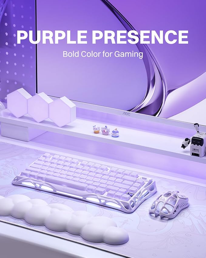 GravaStar Mercury K1 75% Wireless Mechanical Gaming Keyboard RGB Backlit | Gasket Mount, Hot Swappable Linear Switches, Creamy Sound Keyboard, 2.4GHz/USB-C/Bluetooth 5.0, for Win/Mac【Lavender Purple】