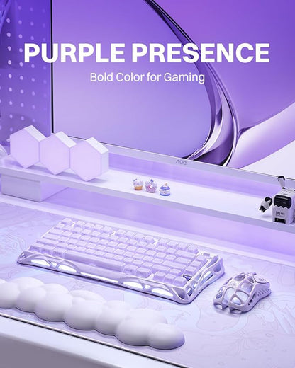 GravaStar Mercury K1 75% Wireless Mechanical Gaming Keyboard RGB Backlit | Gasket Mount, Hot Swappable Linear Switches, Creamy Sound Keyboard, 2.4GHz/USB-C/Bluetooth 5.0, for Win/Mac【Lavender Purple】