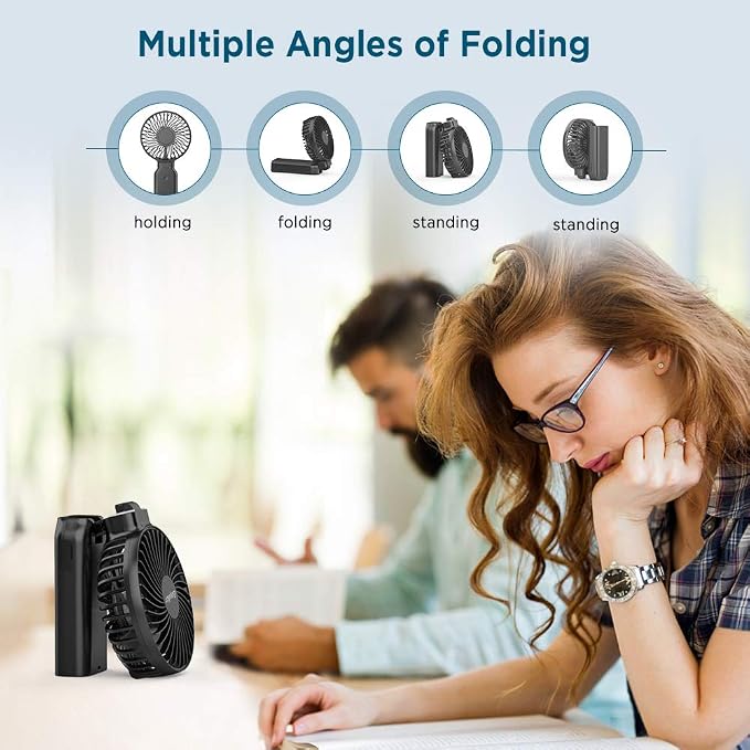 EasyAcc Portable Travel Fan [Max 53H Cooling Time] 9000mAh Rechargeable Battery Powered Handheld Fan with Power Bank 4 Speeds Powerful Personal Desk Electric for Travel Outdoor Office