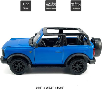 2-Door Convertible Bronco Badlands Model Car 1/36 Scale Diecast Toy Cars Metal Alloy Children’s Vehicles, Pull Back Doors Open, Mens Collection, Kids Toys for Boys Gifts, Cake Topper Home Décor, Blue