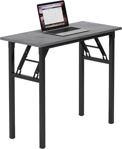 Need Small Computer Desk 31.5 Inch Folding Home Office Table Slate Ash | Black Frame Writing Gaming Work Table/Sturdy Foldable Study Table for Small Space/Dormitory, No Assembly Required