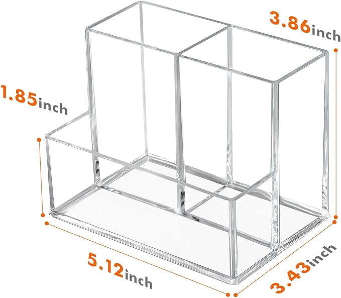 2 Pcs Acrylic Pen Holder for Desk, Pencil Holder for Home,Office | Plastic Marker Holder with 3 Compartments, Pencil Organizer for Classroom, Makeup Brush Holder for Bathroom, Remote Holder