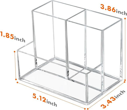 2 Pcs Acrylic Pen Holder for Desk, Pencil Holder for Home,Office | Plastic Marker Holder with 3 Compartments, Pencil Organizer for Classroom, Makeup Brush Holder for Bathroom, Remote Holder