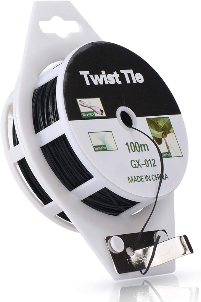 328ft (100m) Twist Ties, Plant Ties for Vines Garden Wire with Cutter for Gardening Home Office, Multi-Function Black Plastic Coated Wire