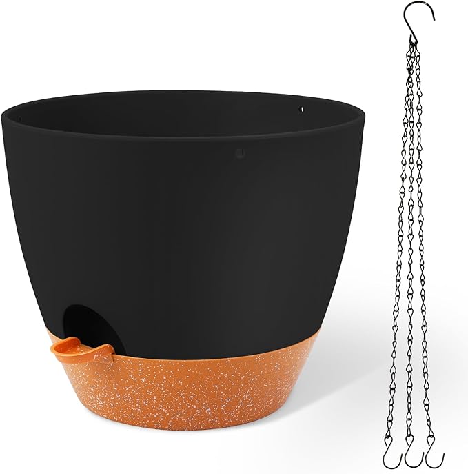 GARDIFE Large Hanging Planter, 12 inch Hanging planters for Indoor. Outdoor Plants, Self Watering Plant Pot, Plant Hanger, Black