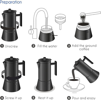 Easyworkz Diego Stovetop Espresso Maker Stainless Steel Italian Coffee Machine Maker 12Cup 17.5 oz Moka Pot Induction Espresso Pot - Matte Black