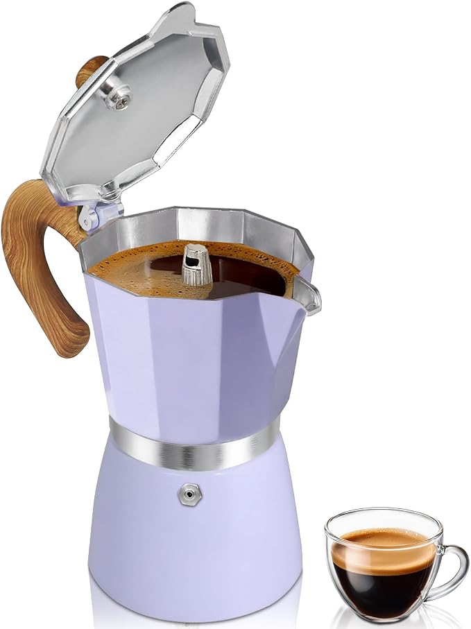 Coffee Maker Stovetop Espresso Maker 12 Cup Aluminum Moka Pot Percolator 20oz 600ml Easy Brewing for Electric Ceramic Stoves Home Camping Italian Cuban Café Classic Purple