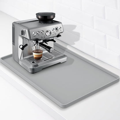 Silicone Coffee Mat 24"x16", Single Piece Anti-Vibration Under Coffee Maker Mat, Non-Slip Espresso Machine Mat with 10mm Raised Edge, Noise Reduction Countertop Protector, Fits Breville Ninja Keurig
