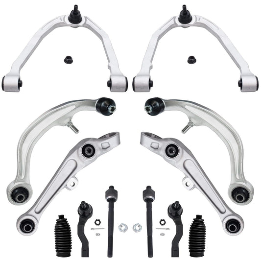 Detroit Axle - RWD Front End Kit for 03-04 Infiniti G35 Nissan 350Z, Lower Forward Rearward & Upper Control Arms Tie Rods Boots