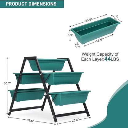 Outvita Green Raised Garden Planter Bed, Tiered Planter Stand with 5 Boxes, Vertical Raised Garden Bed for Herbs, Flowers, Vegetables in Patio Balcony Indoor Outdoor