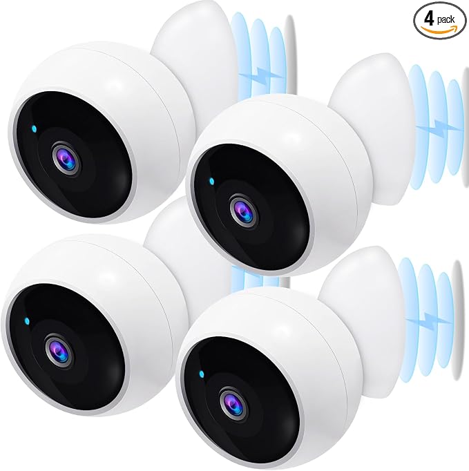 AMTIFO Security Cameras Wireless Outdoor Magnetic - 4-Pack Install-Free Indoor Smart 2K WiFi - Long Battery Life Powered Wireless Security Camera with AI Motion Detection
