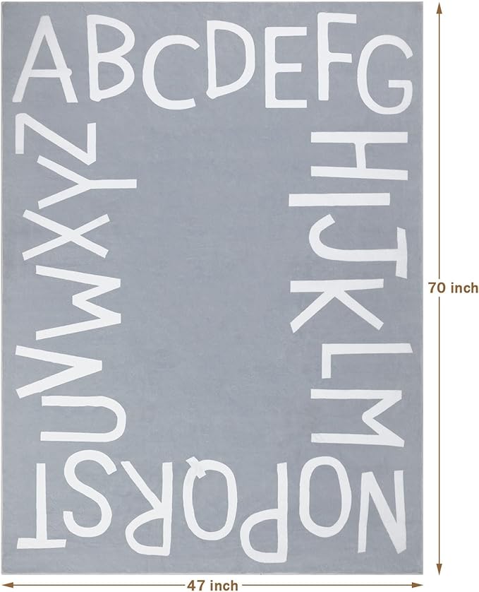 Topotdor Kids Play Rug Alphabet Nursery Area Rug Extra Large Soft Crawling Play Mat for Children Toddlers Bedroom (47x70 inch,Grey)